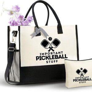 Pickleball Gifts for Women Canvas Tote Bag, Bag with Top Zipper Closure and Shou